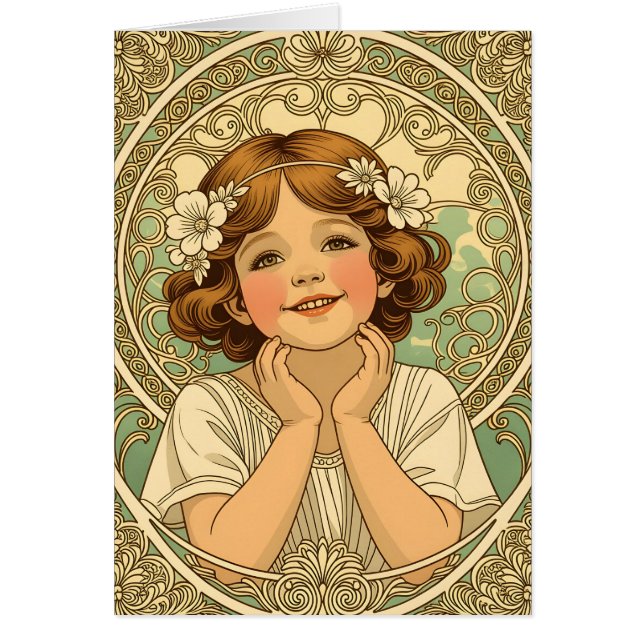 retro vintage child with flowers OBS kort (Framsidan)