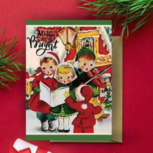 Retro Vintage Children Caroling Anpassningsbar jul Helgkort