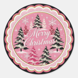 Retro Vintage Christmas: 1950's Pink Xmas Runt Klistermärke