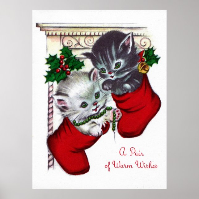 Retro Vintage Christmas kitties Holiday poster (Framsidan)