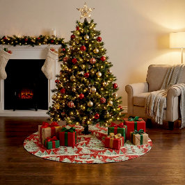 Retro Vintage Christmas Landscape Julgransmatta Borstad Polyester