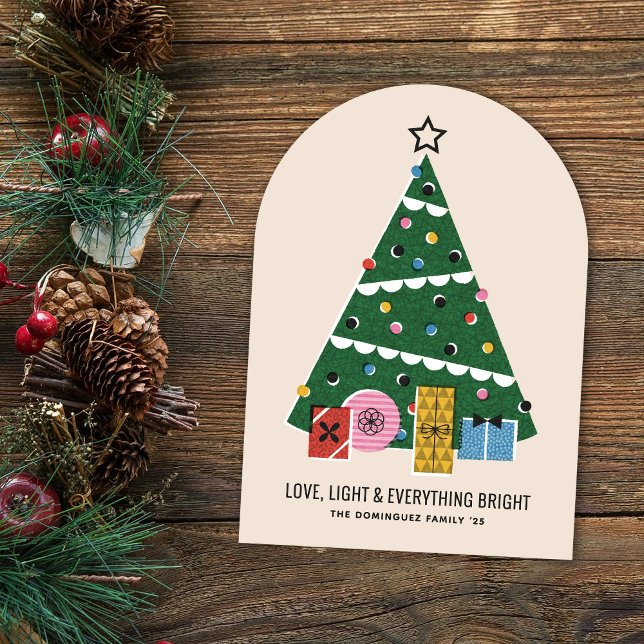 Retro Vintage Christmas Tree Presents Holiday Card Inbjudningar (Skapare uppladdad)