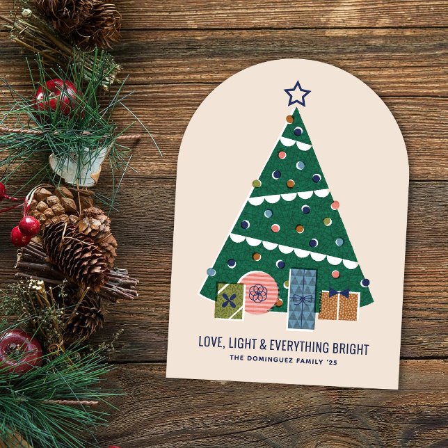 Retro Vintage Christmas Tree Presents Holiday Card Inbjudningar (Skapare uppladdad)