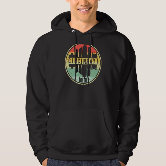 Retro Vintage Cincinnati Ohio Downtown Skylin Hoodie (Framsida)
