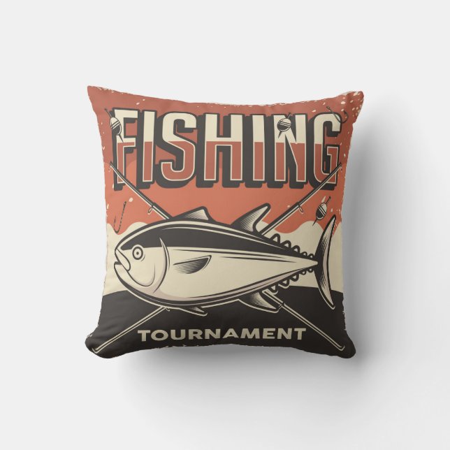 Retro Vintage Classic Grunge fish tournament brun Kudde (Framsida)