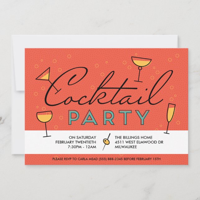 Retro Vintage Cocktail Party-inbjudan Inbjudningar (Framsida)