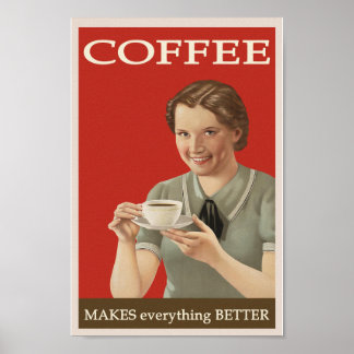 Retro Vintage Coffee Poster, 1940s-1950s Poster