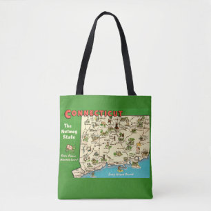 Retro, Vintage Connecticut Karta Tygkasse