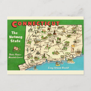Retro, Vintage Connecticut Karta Vykort