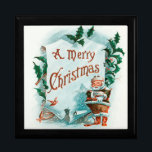 Retro Vintage-Coolan Santa Hälsning Minnesask<br><div class="desc">En God jul-antik illustration,  en intressant vintage jultomten.. Den här vackra jultomteillustrationen har en söt liten Jultomten med ett tecken som säger A God jul. Det här är en söt och färglös målning av Jolly Gamla Elf!</div>