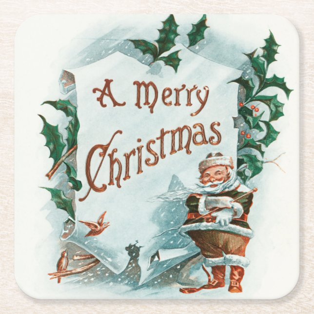 Retro Vintage-Coolan Santa Hälsning Underlägg Papper Kvadrat (Framsidan)