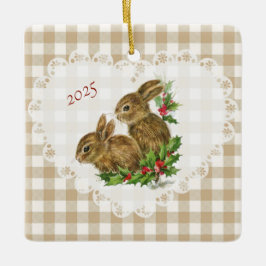 Retro Vintage Coquette Baby djur Bunny Gingham Julgransprydnad Keramik