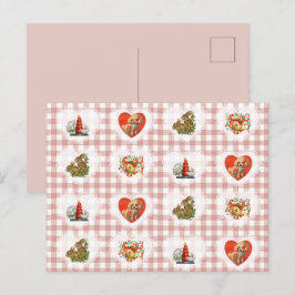 Retro Vintage Coquette Baby Djur Gingham Helg Vykort