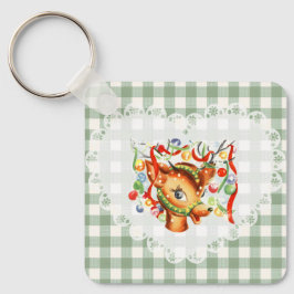 Retro Vintage Coquette Baby djur Hjort Gingham Nyckelring