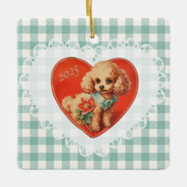 Retro Vintage Coquette Baby djur Hund Gingham Julgransprydnad Keramik