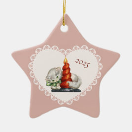 Retro Vintage Coquette Pastel Baby djur Cat Julgransprydnad Keramik