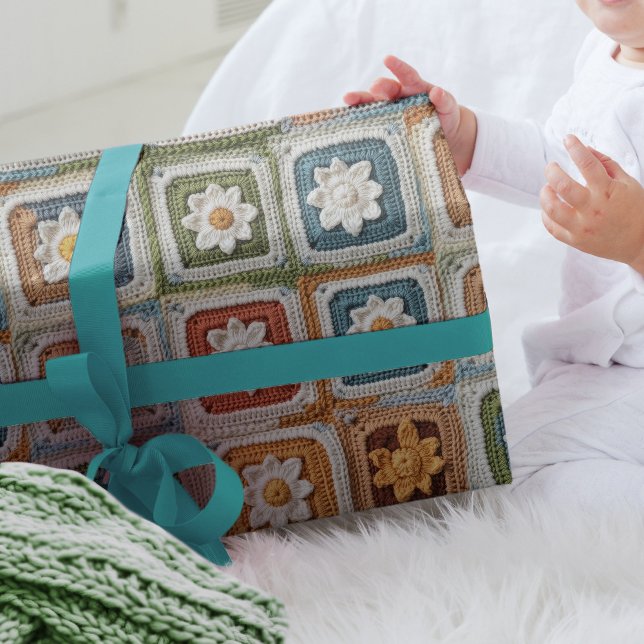 Retro Vintage Crochet Granny Squares Knissions Presentpapper (Skapare uppladdad)