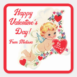 Retro Vintage Cupid Anpassad Glad Alla Hjärtans Da Fyrkantigt Klistermärke