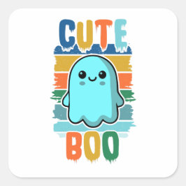 Retro Vintage Cute Halloween Ghost Fyrkantigt Klistermärke