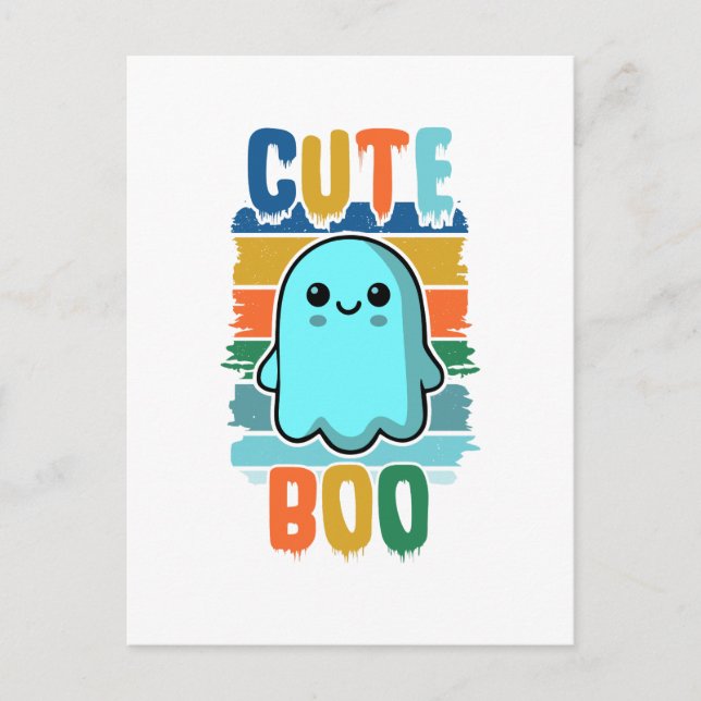 Retro Vintage Cute Halloween Ghost Vykort (Framsida)