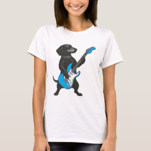 Retro Vintage Dachshund Wiener Hund Spelar Gitarr T Shirt