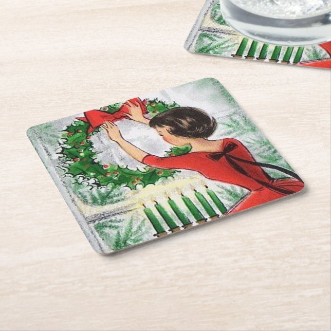 Retro Vintage dam julen party underlägg (Vinklad)