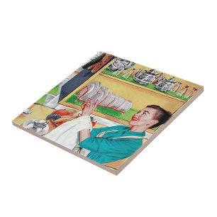 retro vintage dam köks kakelplatta