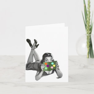 Retro Vintage Dam med Balloon Party Card tomt TY Kort