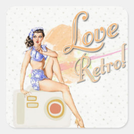 Retro Vintage Dam Stickers Fyrkantigt Klistermärke