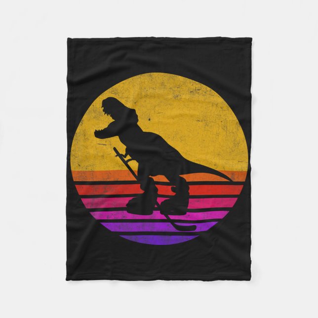 Retro Vintage Dinosaur Is-Hockey Dinosaur  Fleecefilt (Framsidan)