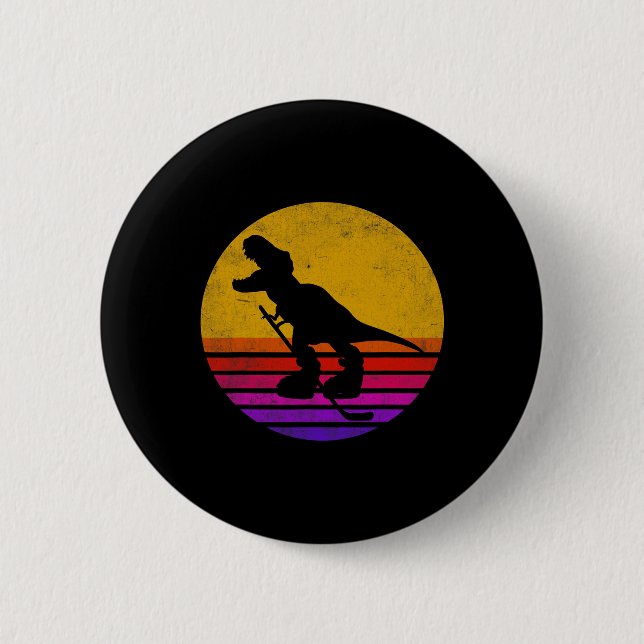 Retro Vintage Dinosaur Is-Hockey Dinosaur  Knapp (Framsida)