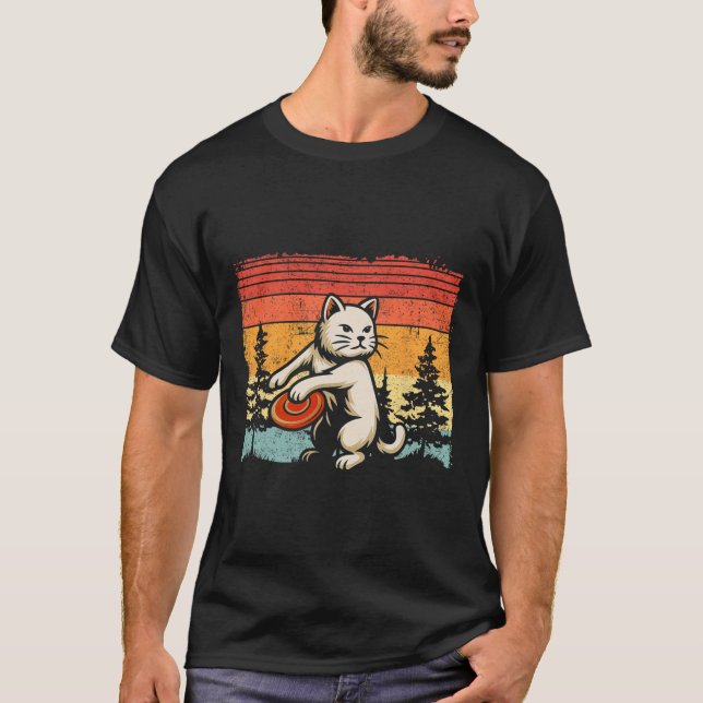 Retro Vintage Discgolfkatt Discgolfspelare  T Shirt (Framsida)