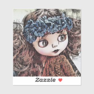 Retro vintage doll grunge art söt roligt boho stil klistermärken
