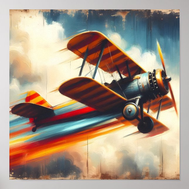Retro Vintage Doppeldecker Oljemålning Poster (Framsidan)