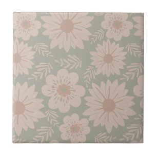 Retro Vintage Dusty Blue Rosa Blommigt Kakelplatta