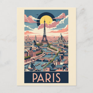 Retro Vintage Eiffel Torn Paris Frankrike Seine Vykort