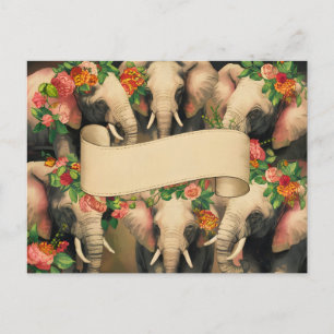 Retro Vintage Elephants Writable Vykort
