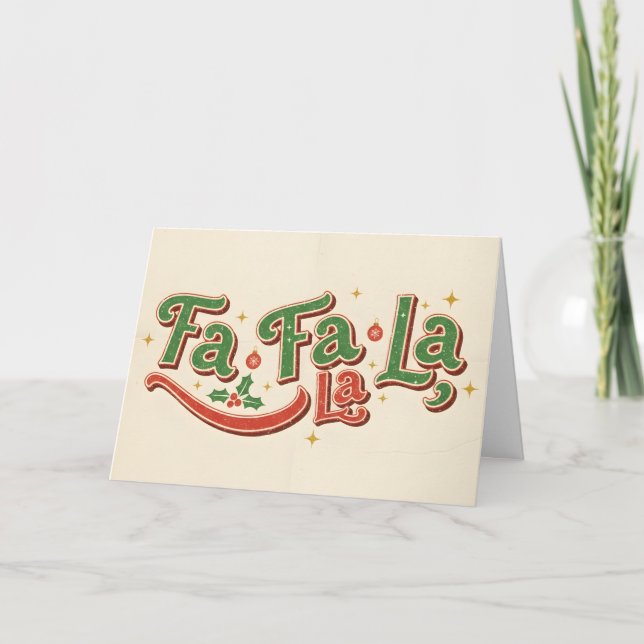 Retro Vintage Fa La La Christmas Helgkort (Framsida)