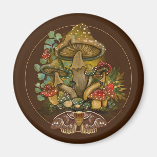 Retro Vintage färg Mushroom & Moth Art Magnet