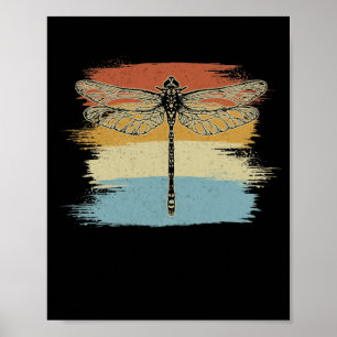 Retro Vintage Färgad Dragonfly Teckning Poster