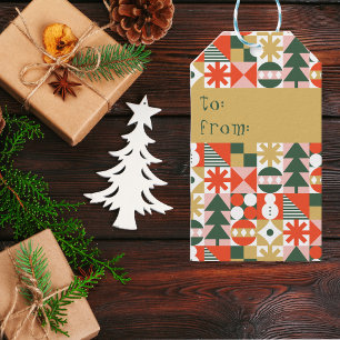 Retro Vintage Färgfläckig skandinavisk jul Presentetikett