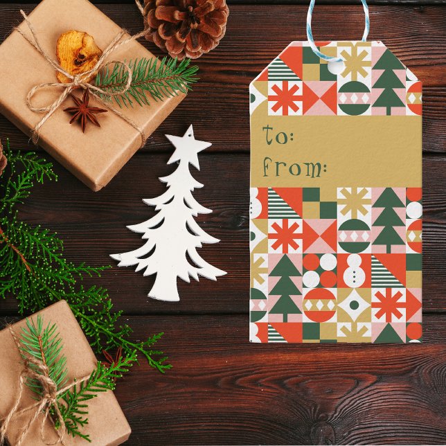 Retro Vintage Färgfläckig skandinavisk jul Presentetikett (Skapare uppladdad)