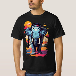 Retro Vintage Färgglad Elefant Solnedgång T Shirt