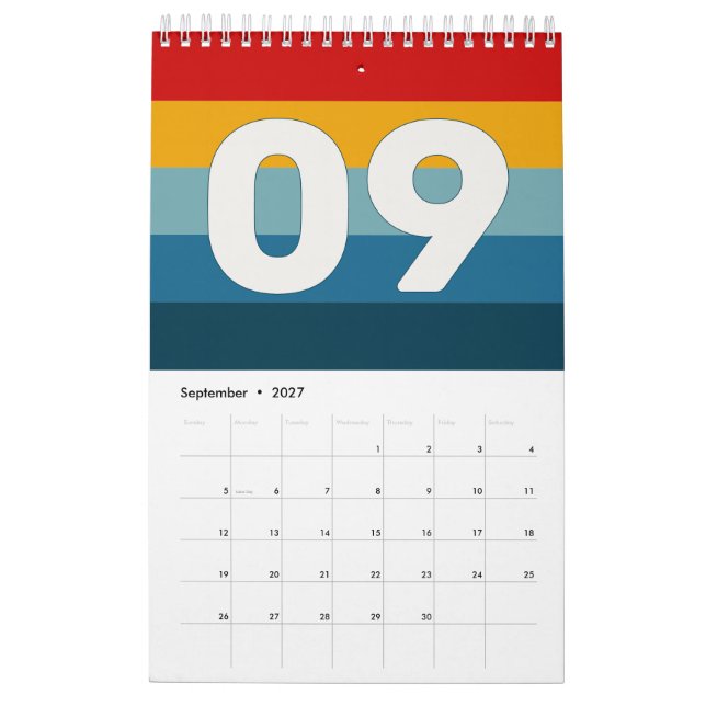 Retro Vintage Färgglada Tjocka Ränder  Kalender (Sep 2027)