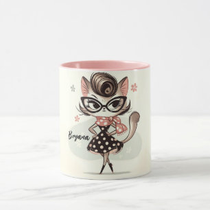 Retro Vintage Feminint Kattunge Med Kattaugebrille Mugg