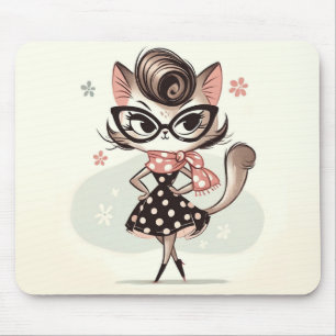 Retro Vintage Feminint Kattunge Med Kattaugebrillo Musmatta