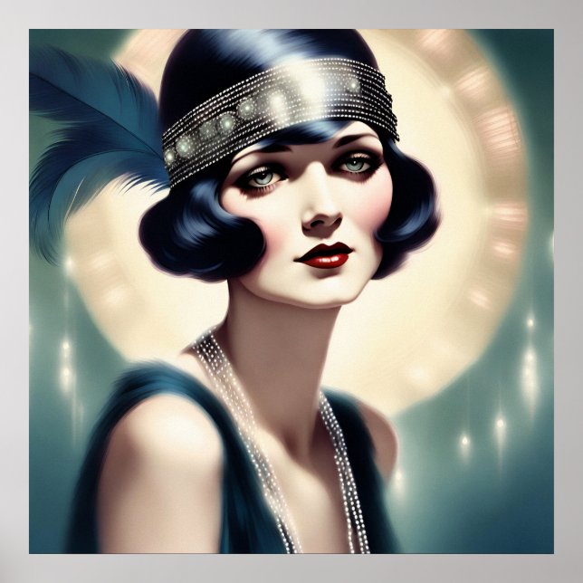 Retro Vintage Flapper Girl 1920-talet Poster (Framsidan)