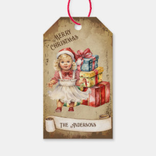 Retro Vintage Flicka Gift Boxes God jul Presentetikett