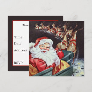 retro vintage flight Santa reindeer Inbjudningar