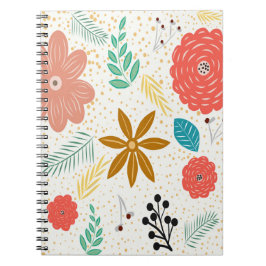Retro Vintage Flowers Foliage Anteckningsbok